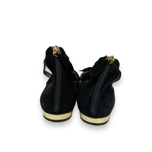 AQUAZZURA Black Suede Strappy St Tropez Bow Point Toe Flats Size 38 US 8 - Picture 5 of 8